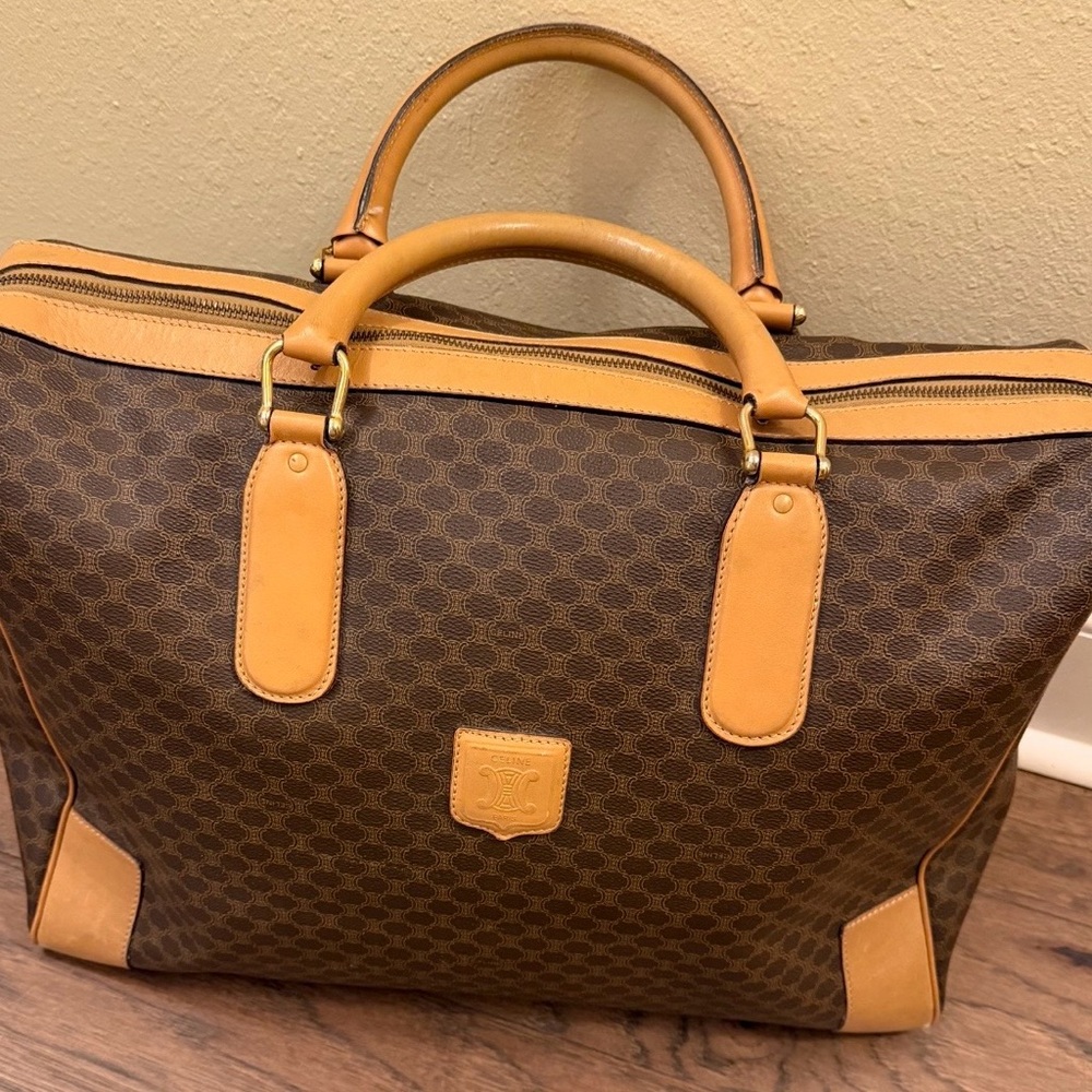Celine Brown and Tan Duffel/Travel Bag